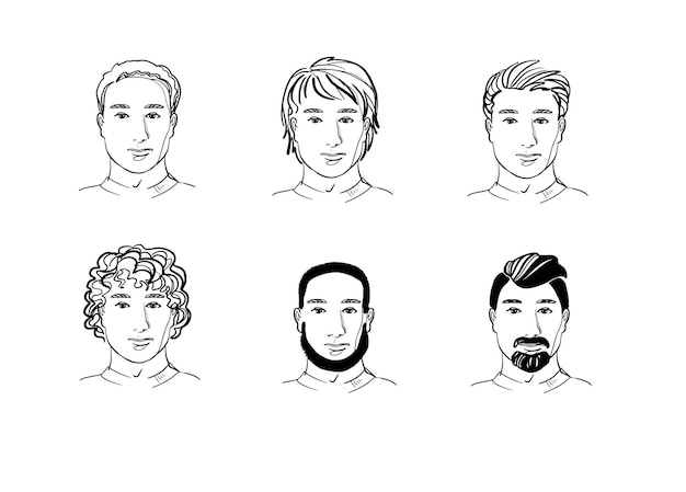 Набор мужских причесок лица молодого человека