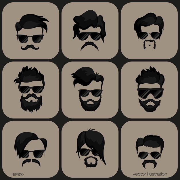 Man hairstyles and hirecut with beard mustache in face.   illustration