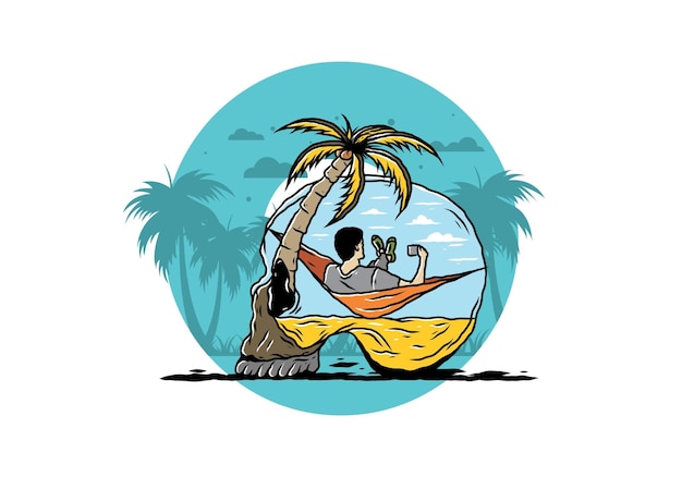 Vector man on hammock in skull shape illustration