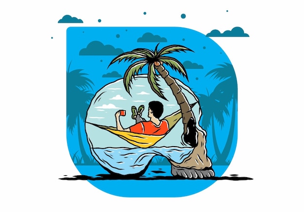 Man on hammock in skull shape illustration