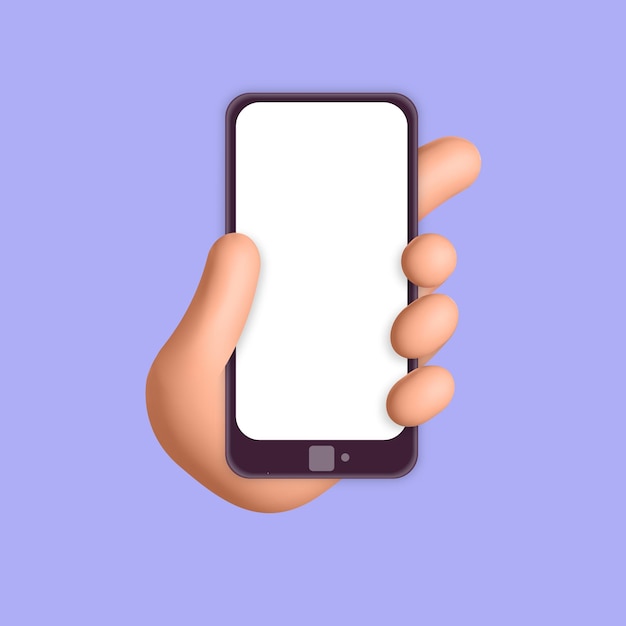 Man hand bezit telefoon mockup sjabloon 3d vector ontwerp illustratie