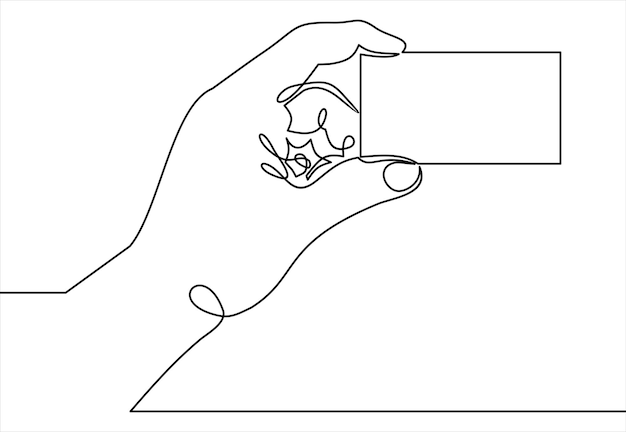 Vector man hand holding a blank card vector illustration continuous line