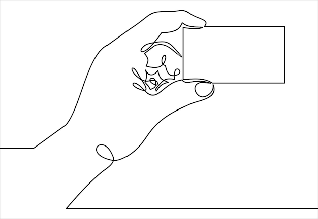 空白のカードのベクトル図の連続線を持っている男の手