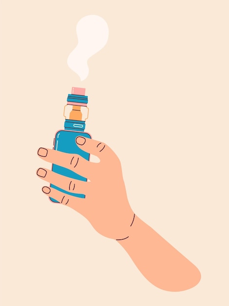 Man hand met vape, kleurrijke illustratie. Elektronische sigaretten en vape concept. moderne vector