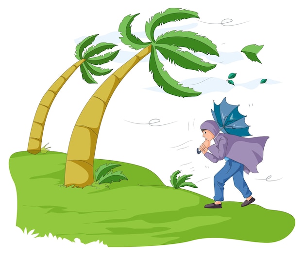 Premium Vector  Man handling an umbrella on a windy day