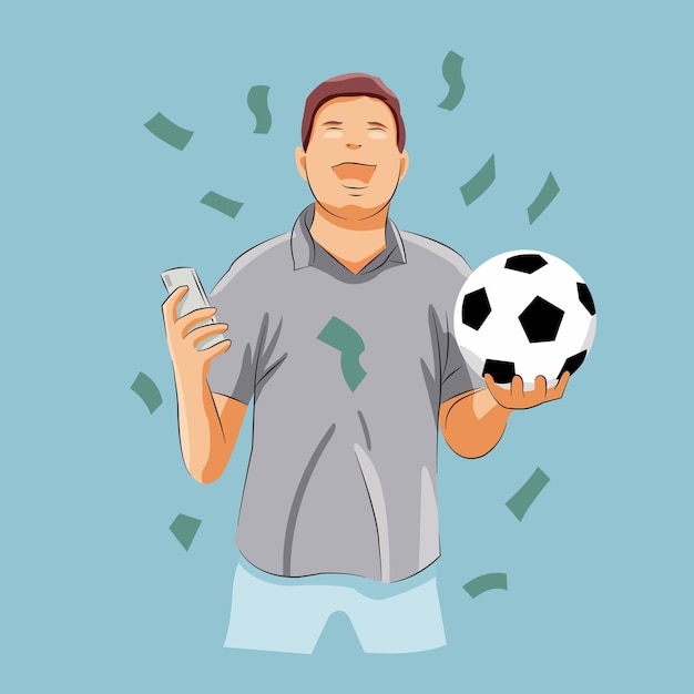 幸せな男はサッカーの試合で賭けに勝っただけですぐに金持ちになる