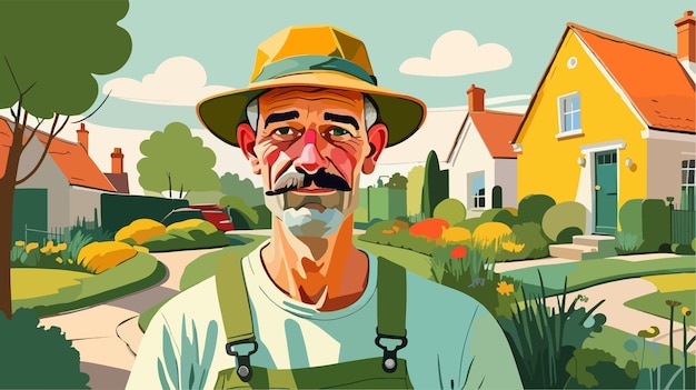 Man in hat and overalls painting vector illustration