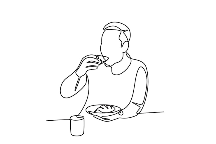Vector クロワッサンで朝食を食べている男朝食のコンセプトをオンラインで描く