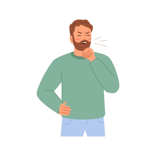 Vector man having flu coughing person with running nose