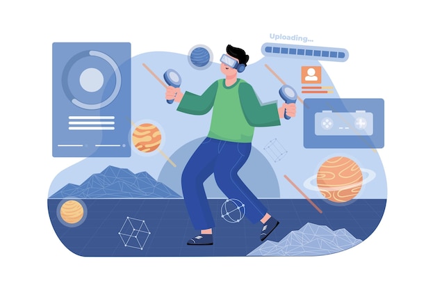 メタバース VR バーチャル リアリティ メガネをかけて楽しんでいる男性