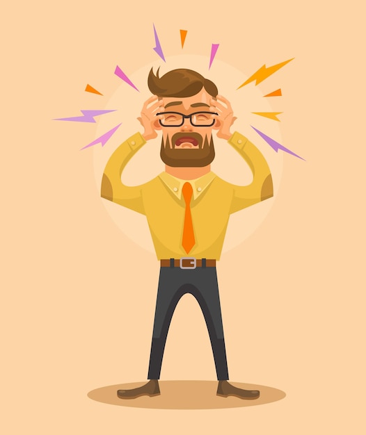 Vector man having headache flat illustration