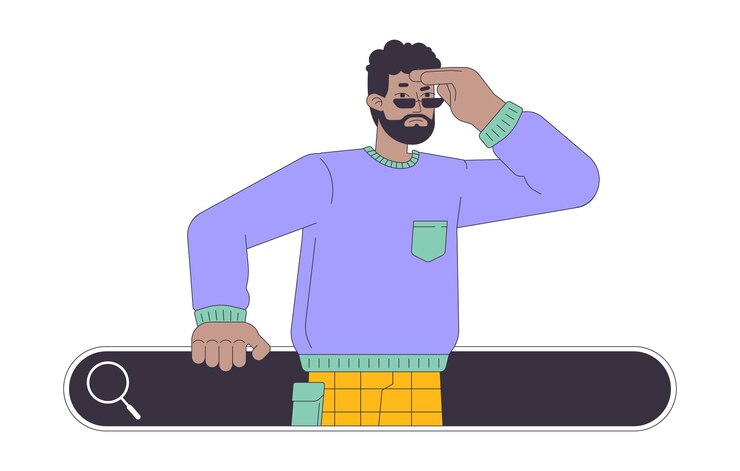 Vector man having problems with online search 2d linear cartoon character