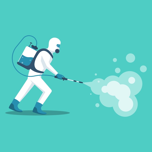 man in hazmat gas mask and gas cylinder for disinfection toxic and chemicals protection