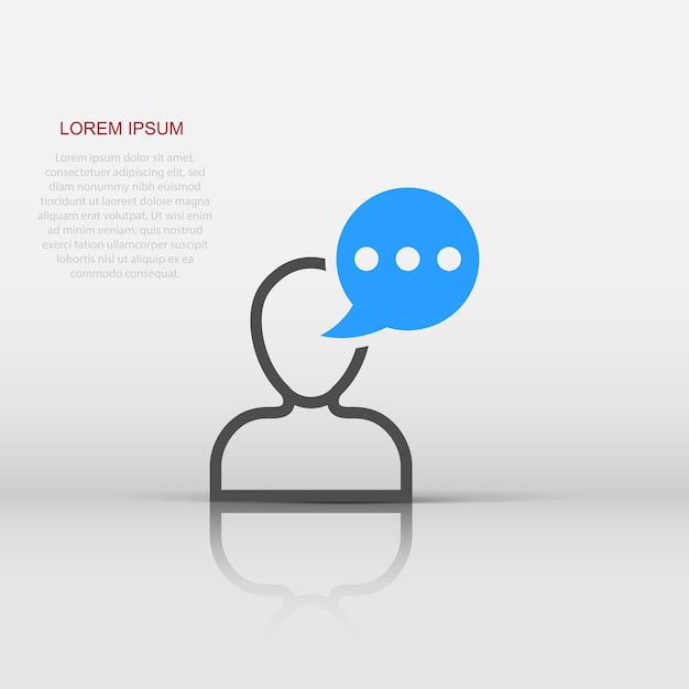 Man head mind thinking icon in flat style Speech bubble with people vector illustration on white isolated background Contemplating dialog business concept