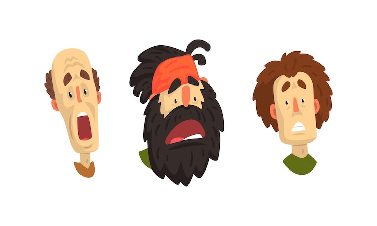 Vector man head showing facial expression with raised eyebrows and open mouth vector set