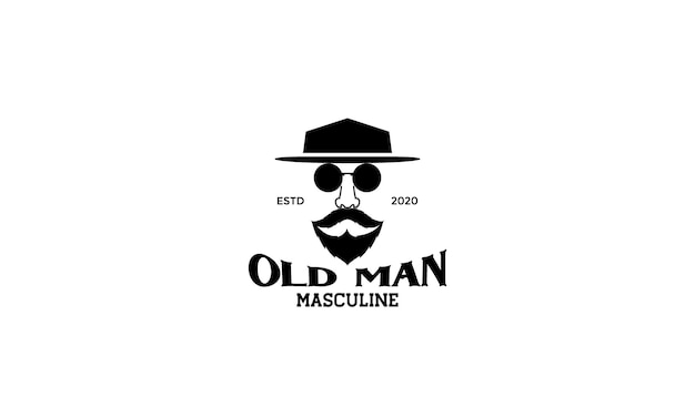 A man head vintage with hat glasses and beard logo design