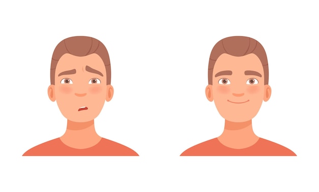 Man Head with Smile and Gasp as Facial Expression Vector Set