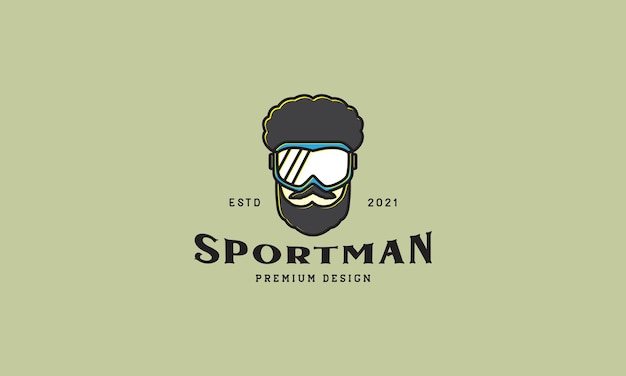 Man head with winter sports vintage logo design vector icon symbol illustration