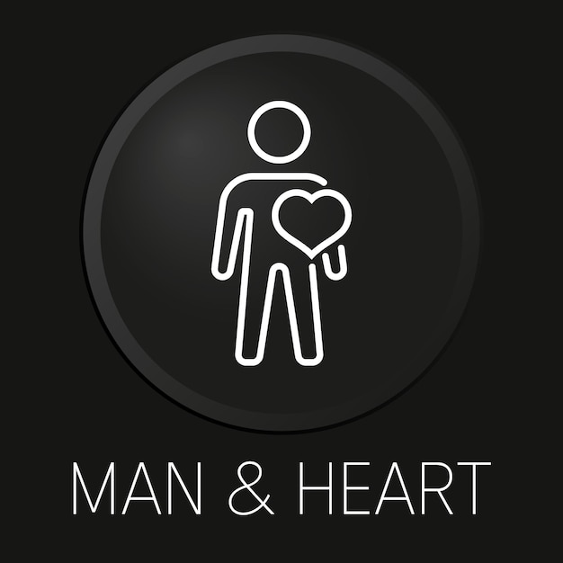 Man amp heart minimal vector line icon on 3D button isolated on black background Premium Vector