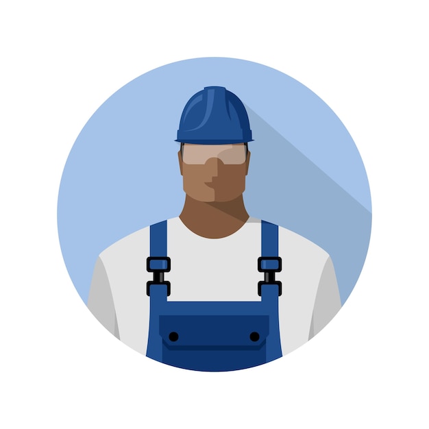 Vector a man in a helmet protective glasses and overalls portrait avatar of a worker a builder in a circle