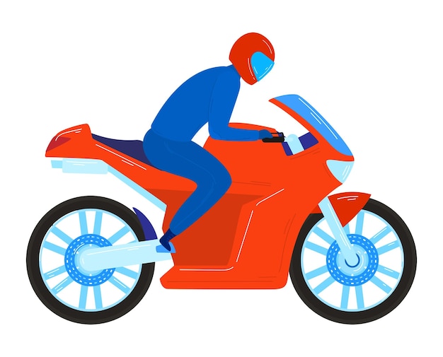 Man in helmet suit at motorbike isolated on white vector
illustration motorcycle transport sport design extreme driver
biker