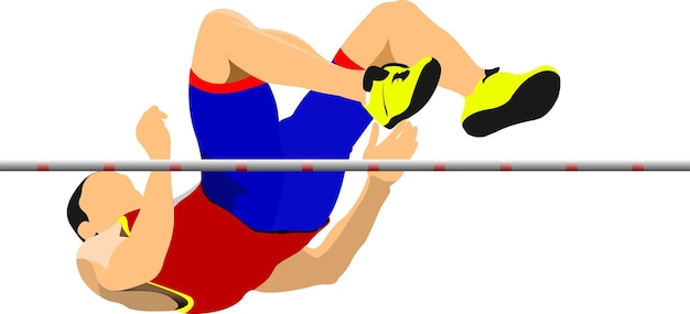 Man high jump Sport Track and field Vector illustration