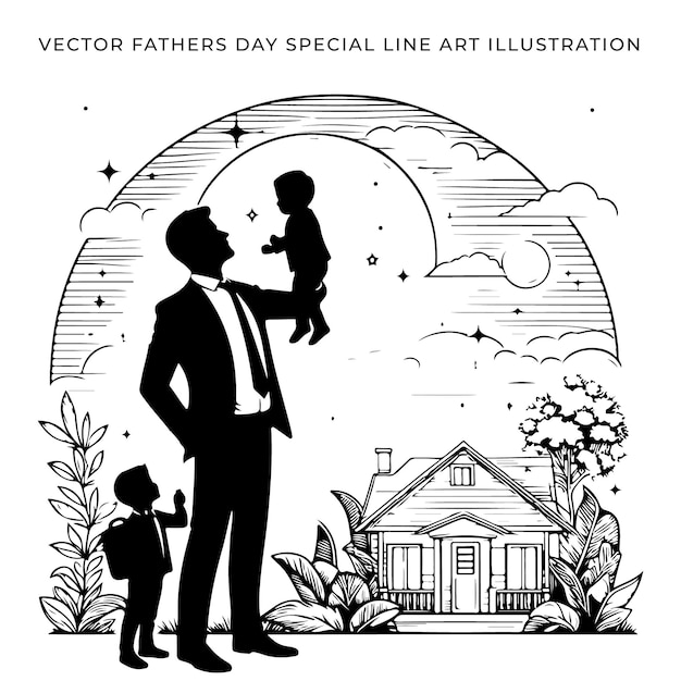 A man and his son are standing in front of a house Fathers Day Coloring page