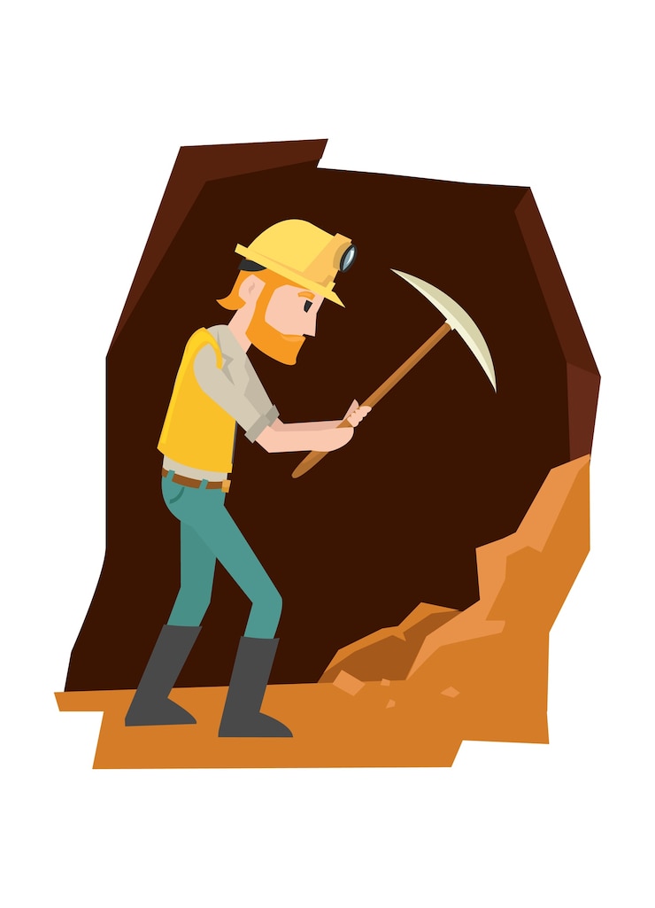 Vector a man hit the rock to get gold