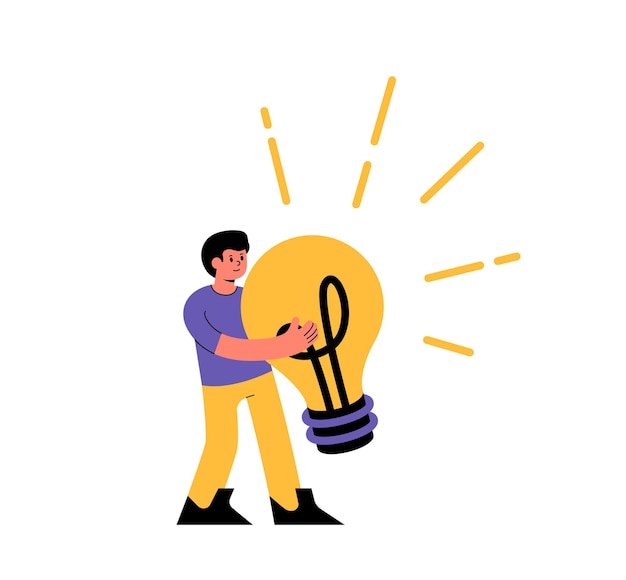 Man hold man hold a big light bulb vector illustration