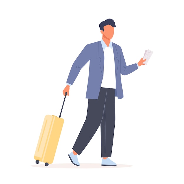Man hold suitcase and ticket Business trip concept