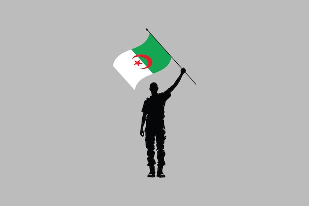 アルジェリア国旗を掲げている男 アルジェリアの国旗 オリジナルとシンプルなアルジェリアの旗