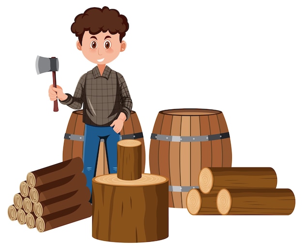 Vector a man holding ax cartoon character on white background