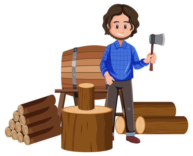 Vector a man holding ax cartoon character on white background