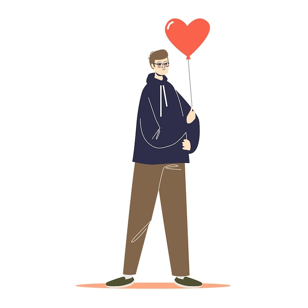 Vector man holding balloon of heart shape