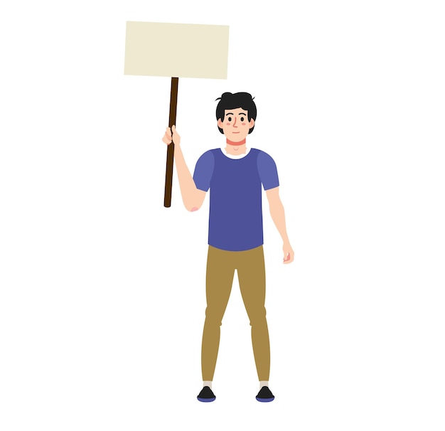 Man holding banner placard Demonstration Poster with ad information Flat vector illustration