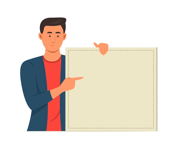 Vector man holding a blank board