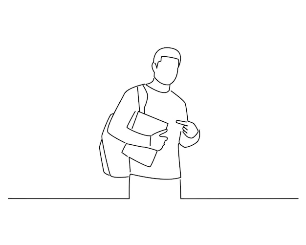 Man holding book line art or continuous line art illustration