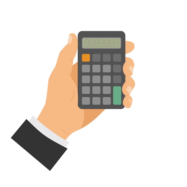 Man holding calculator in hand hand with calculator