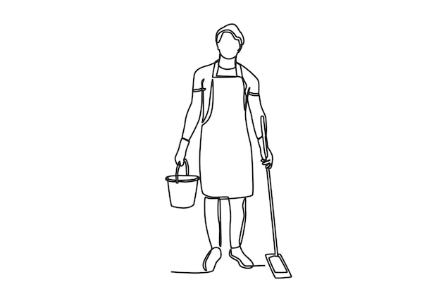 A man holding cleaning equipment cleaning service oneline drawing