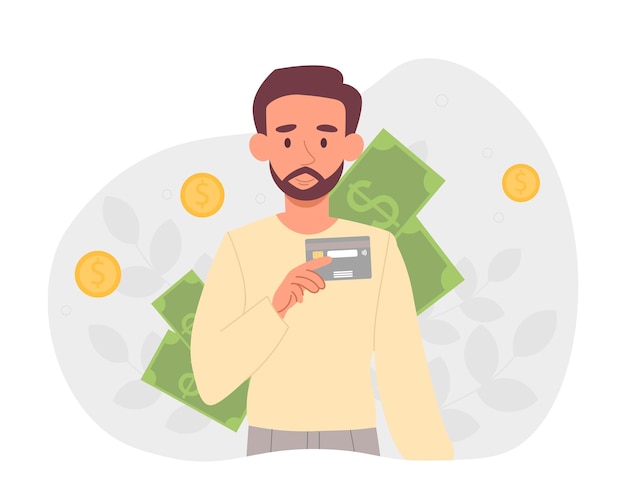 Man holding credit card rich guy profit and income financial literacy businessman or entrepreneur