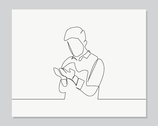 Man holding cupped hands in praying continuous one line illustration