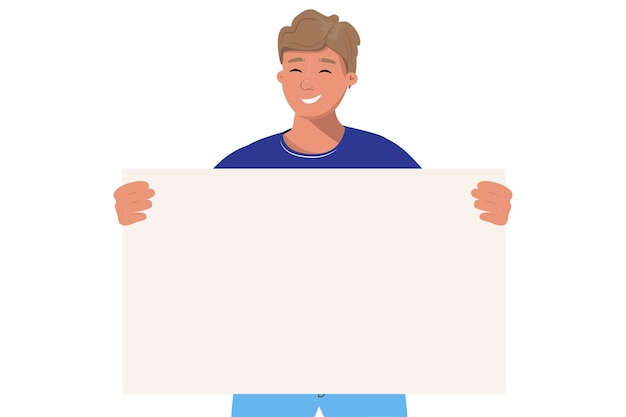 Man holding an empty paper sheet on white background Template