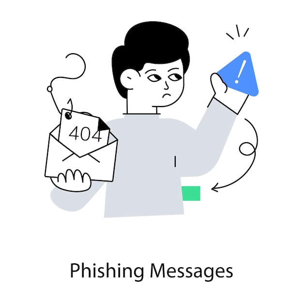 Un uomo con in mano una busta con sopra la parola messaggi di phishing