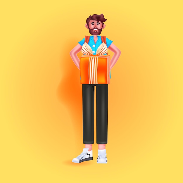 Man holding gift box holiday celebration concept