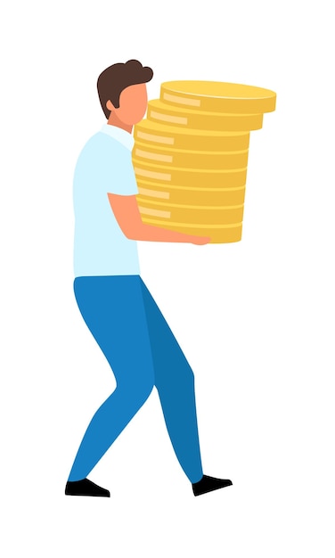 Man holding golden coins semi flat color vector character