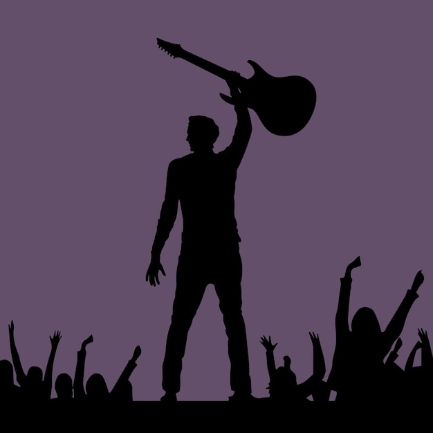 Vector man holding guitar silhoutte