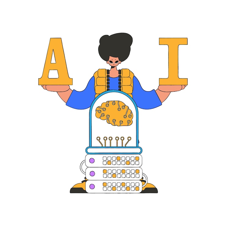 Vector man holding a and i letters, aithemed vector illustration.