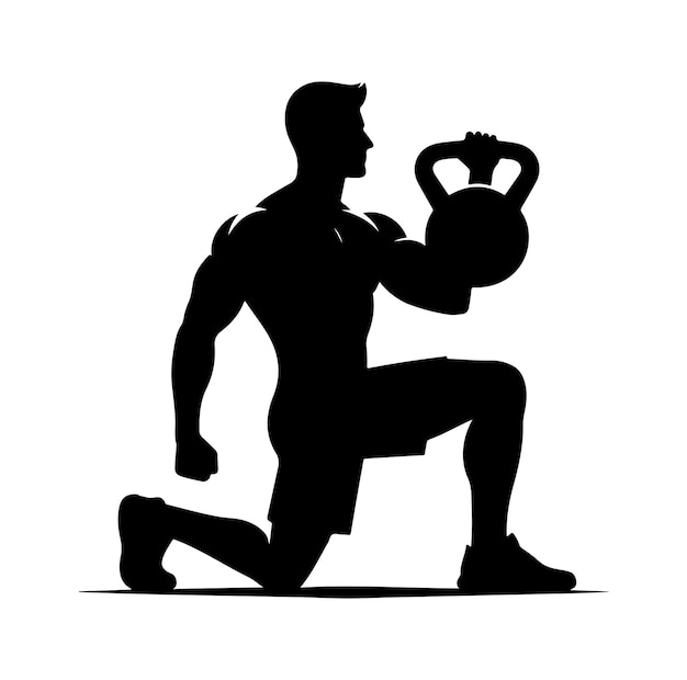ケトルベルを握っている男のシルエットベクトルイラスト