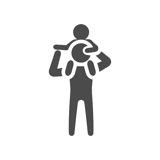 Man holding kid icon in black and white