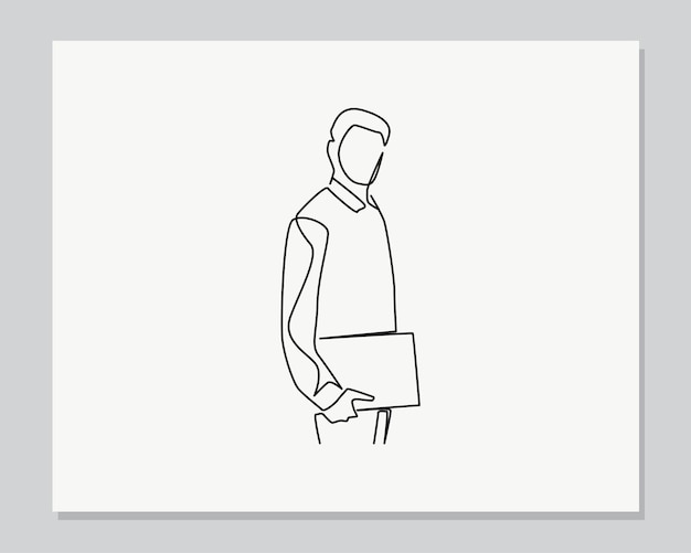 Man holding laptop continuous one line illustration